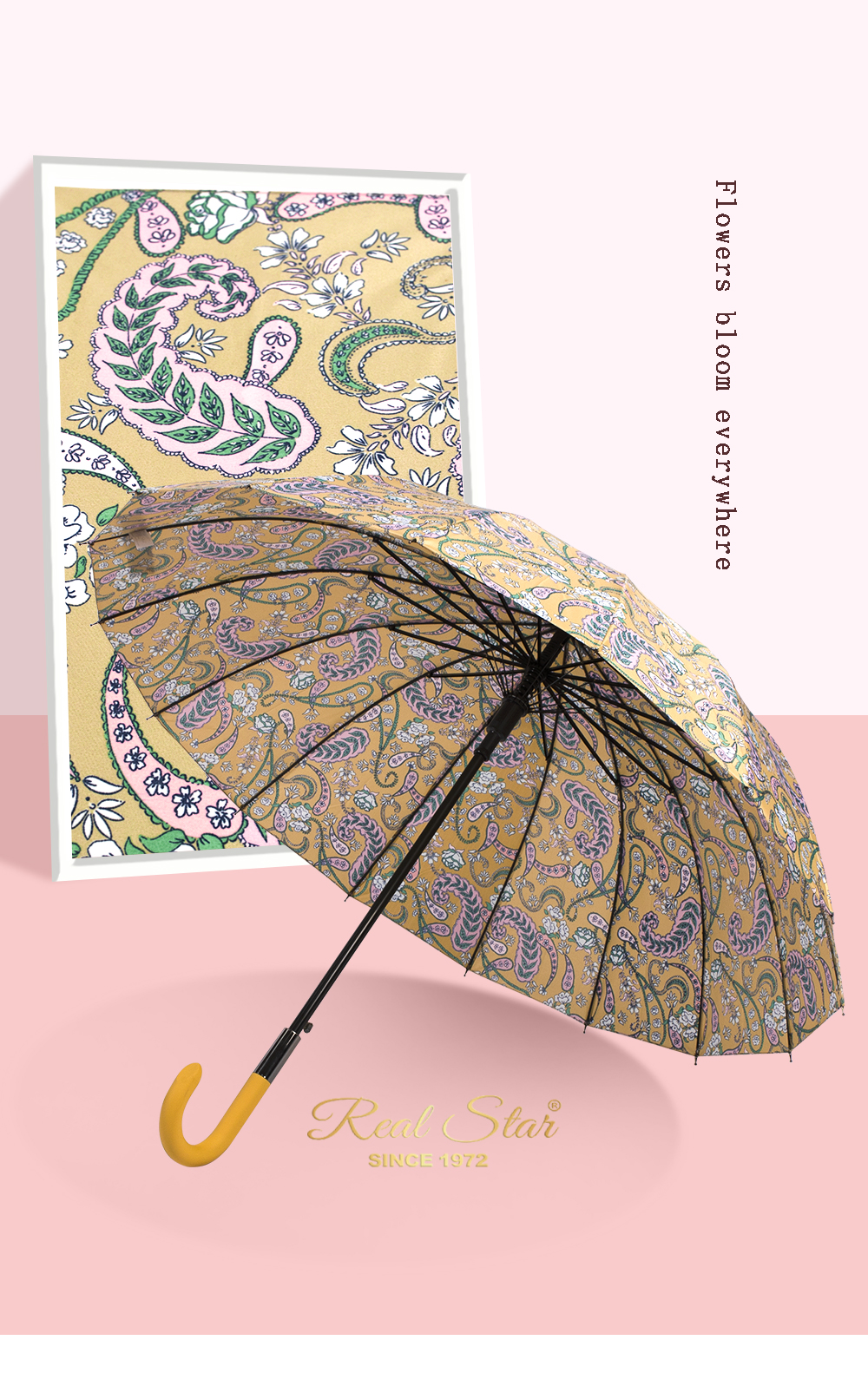 星宝伞1401长伞花朵16骨雨伞腰果花欧式弯钩手柄雨伞女士长柄伞批发大伞详情15