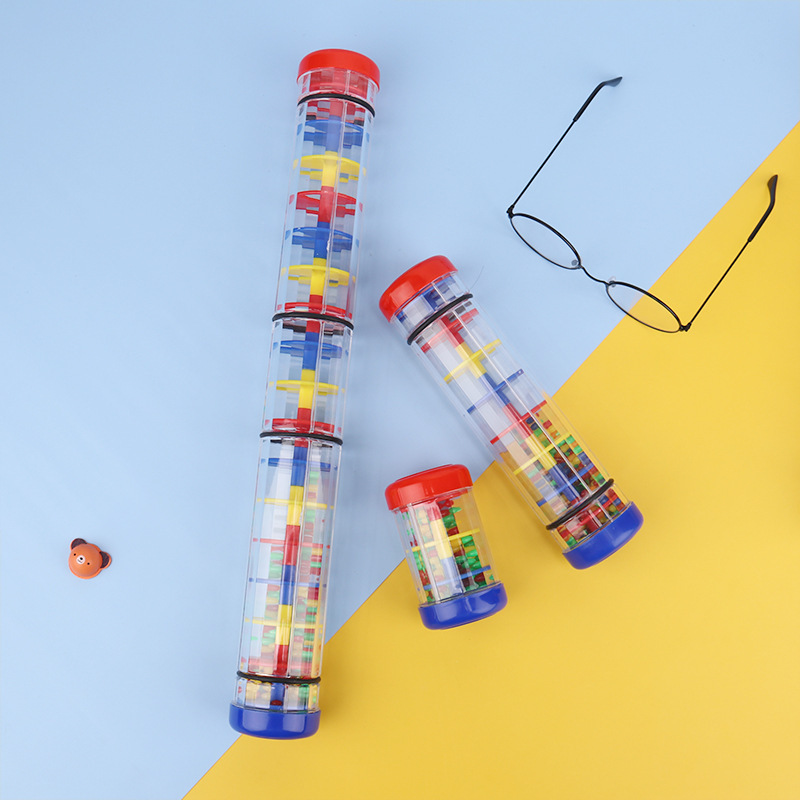 Rain sound tube, rainbow hourglass, Orff sandbox, auditory early education plastic teaching aid, hand-cranked children's rain sound tube toy details Picture