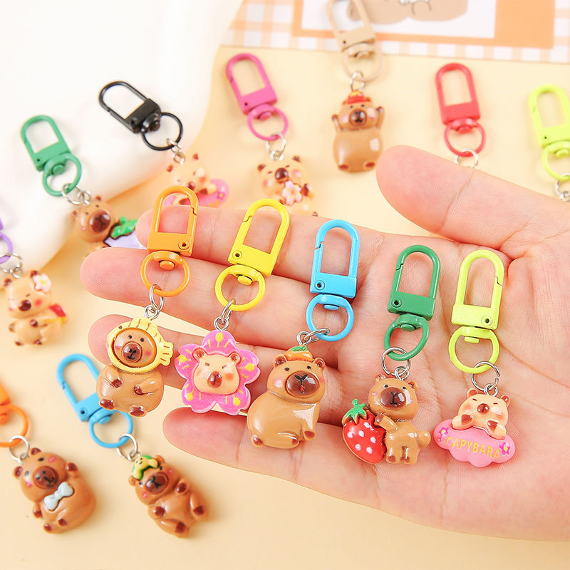 Capibara keychain, cartoon resin figurine, bag pendant, student small gift, cute capybara key chain details Picture