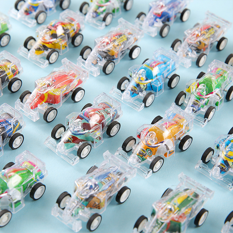 Children's cartoon mini transparent double-layer rebound equation car, kindergarten small gifts, candy toys, kindergarten gifts full figure
