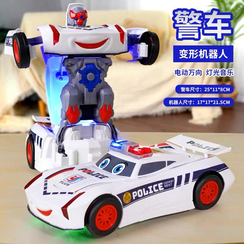 Douyin's hit special effects transforming car robot, electric boy with music, electric universal police car toy full figure