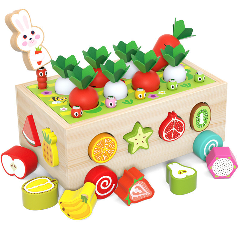 Children's geometric-shaped building block matching trolley, baby bug catching and radish pulling, early education toys for infants and toddlers, boys and girls Item Picture