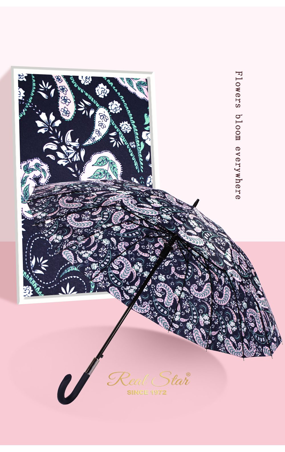 星宝伞1401长伞花朵16骨雨伞腰果花欧式弯钩手柄雨伞女士长柄伞批发大伞详情12