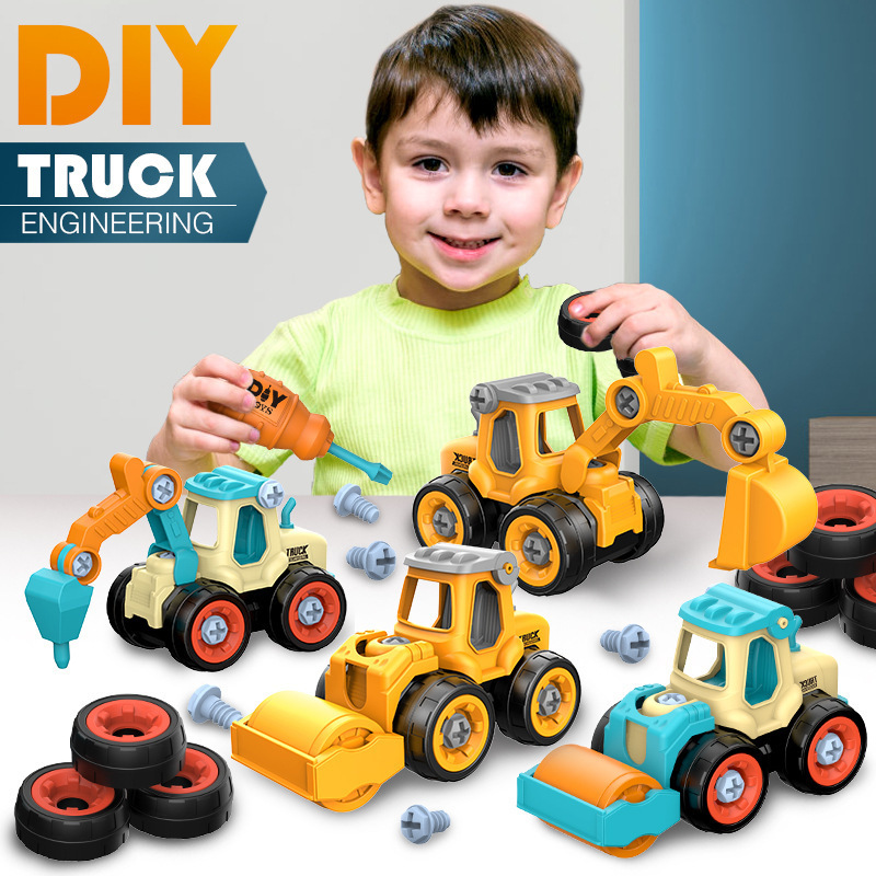 Cross-border children's DIY nut assembly engineering vehicle toy, educational disassembly simulation sliding excavation disassembly vehicle full figure