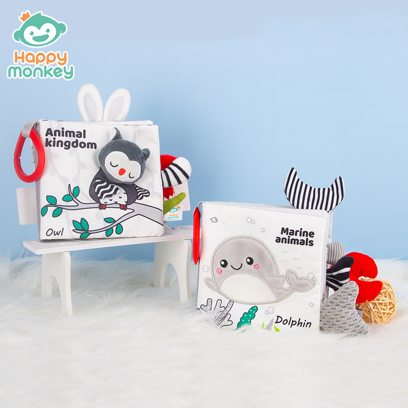 Early education cognitive black and white tail cloth books that babies can't tear apart scene visual training baby early education intelligence cloth books full figure