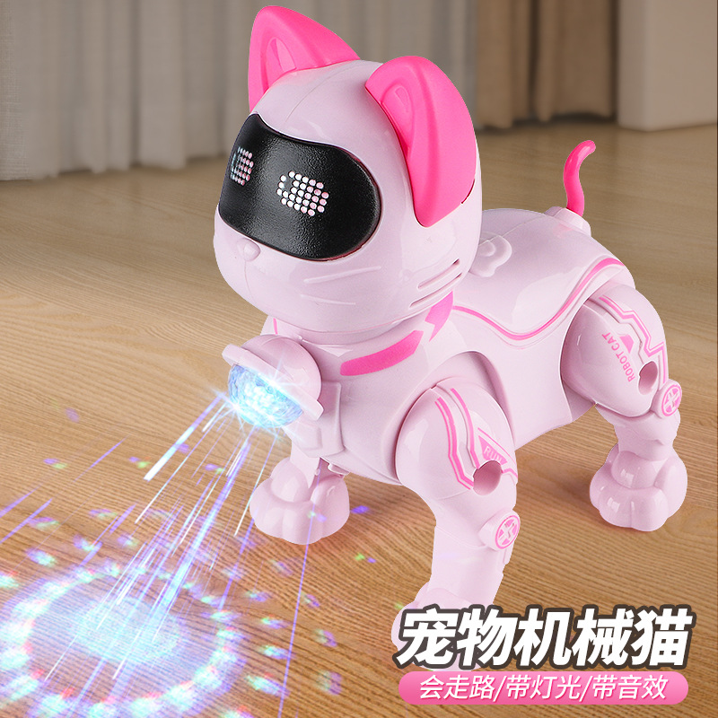 Music stalls wholesale children's, boys' and girls' toys, cats, robot cats that can walk, sing, leash toys, and lights details Picture