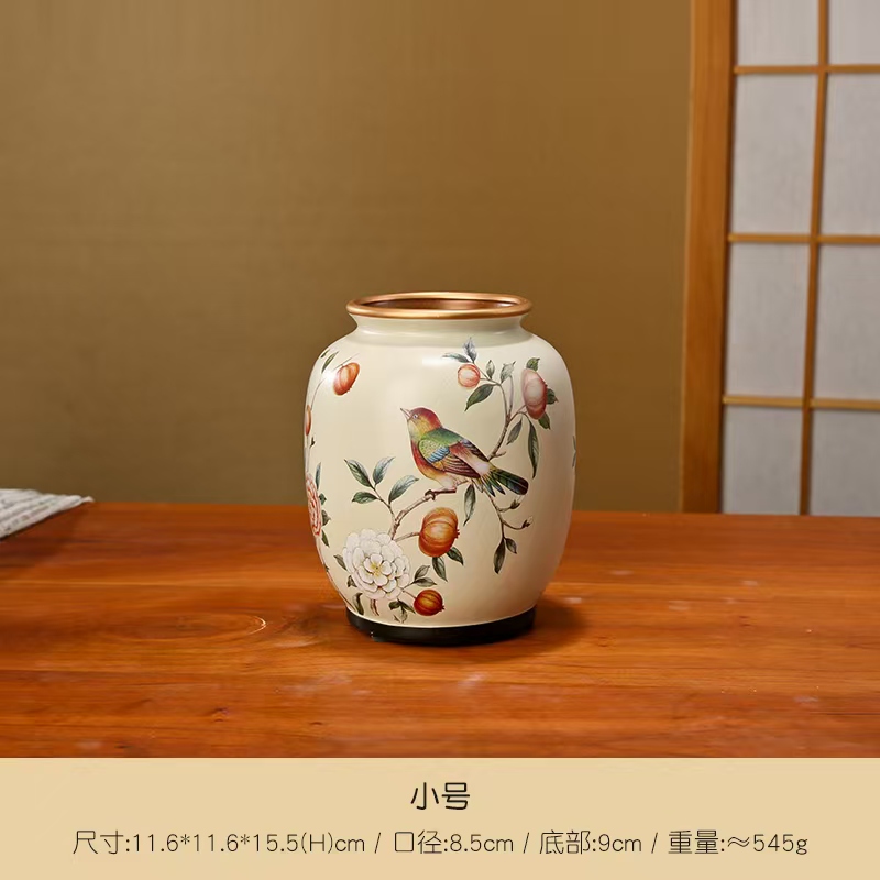 新中式漆彩烤花高级感陶瓷花瓶摆件美式客厅插花餐桌婚庆花艺桌面装饰品详情10