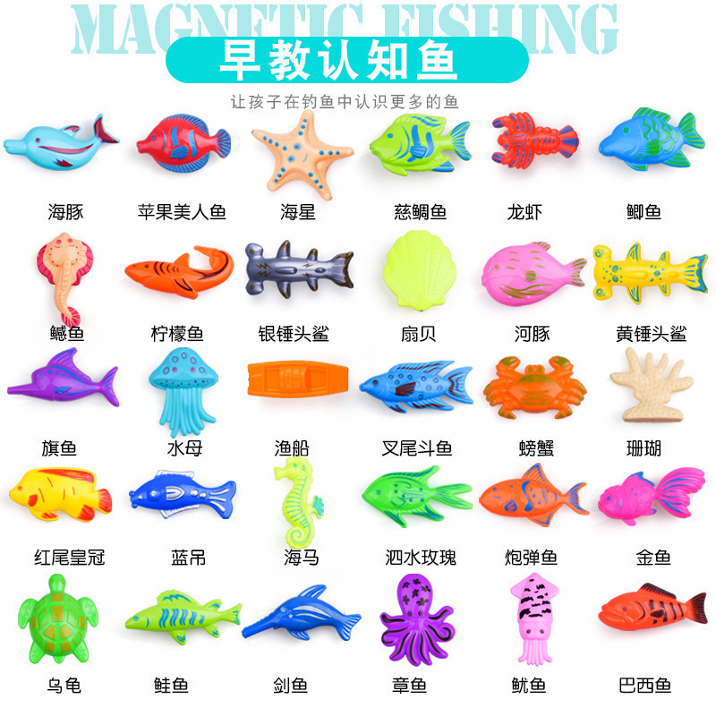 Cross-border best-selling fishing toy pool, children's inflatable magnetic toy set, square beach water play toy pool details Picture