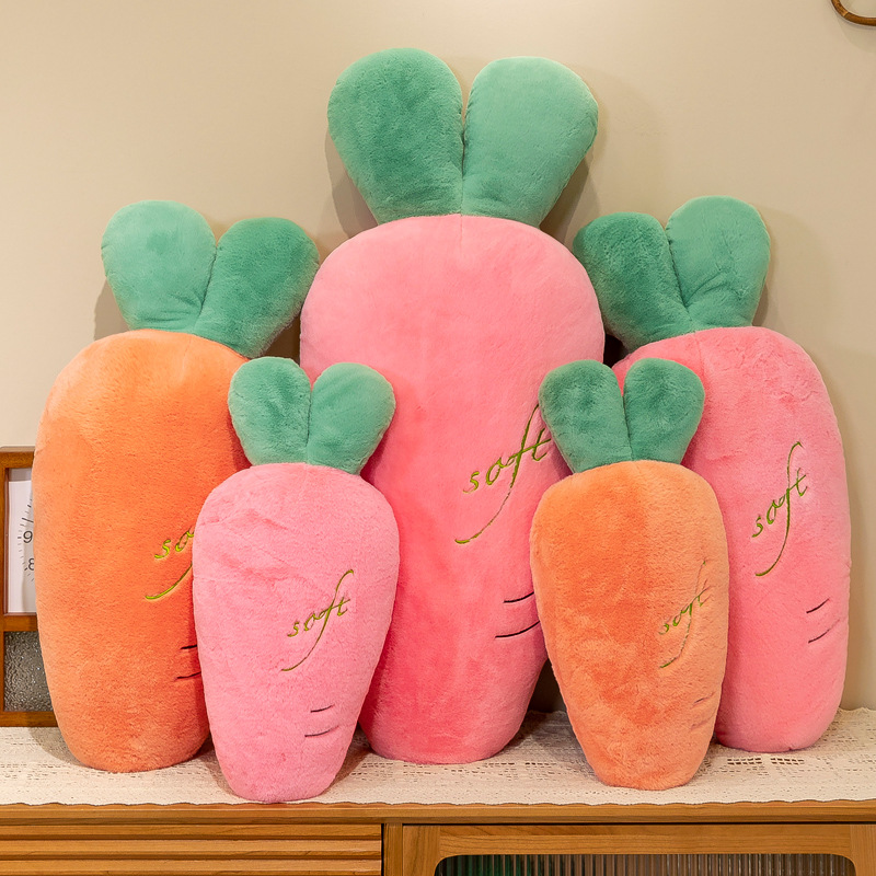 Large-sized fruit throw pillow, rabbit hair carrot long strip pillow, girls and children's bed leg rest plush toy sleeping pillow Application Scenario