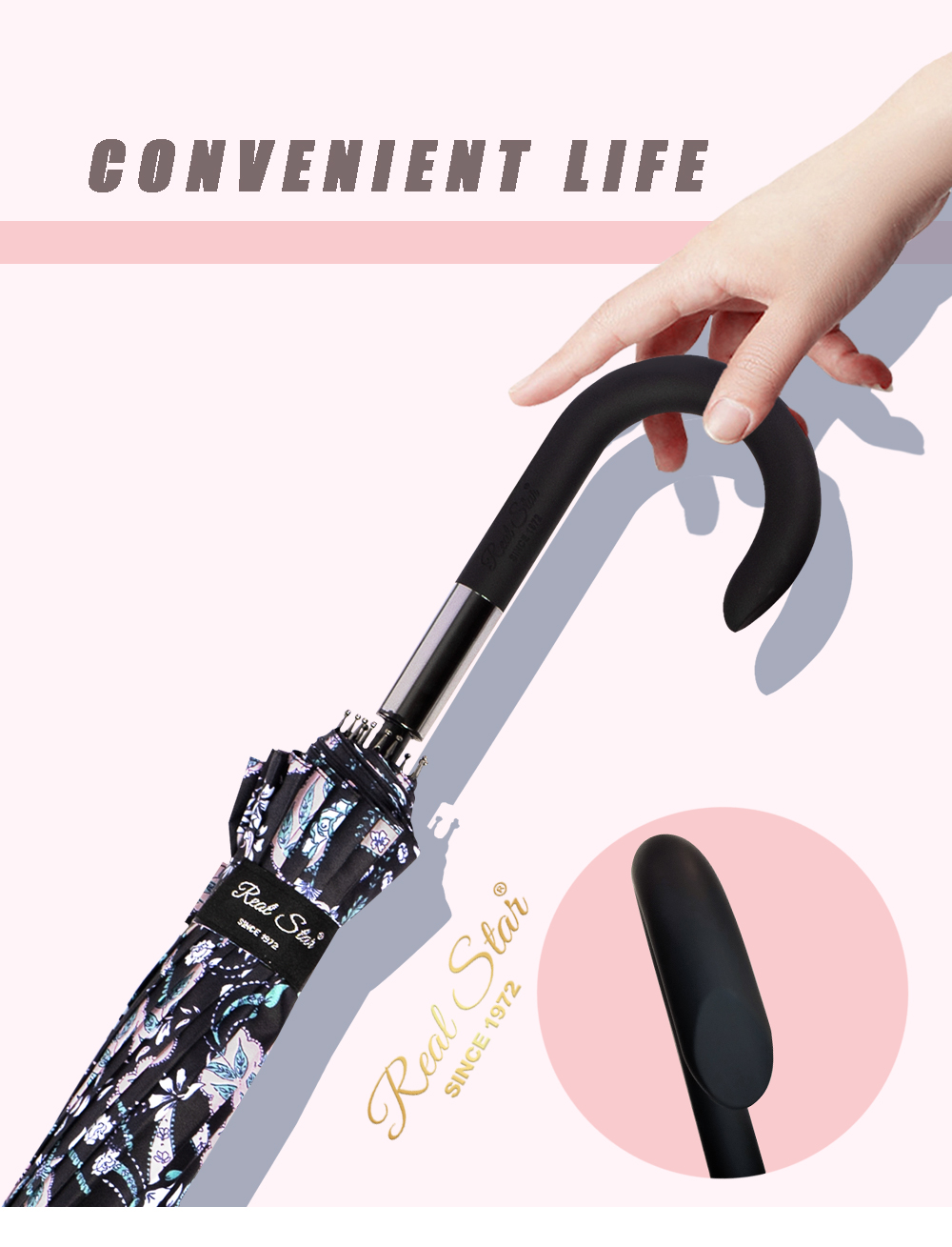 星宝伞1401长伞花朵16骨雨伞腰果花欧式弯钩手柄雨伞女士长柄伞批发大伞详情7