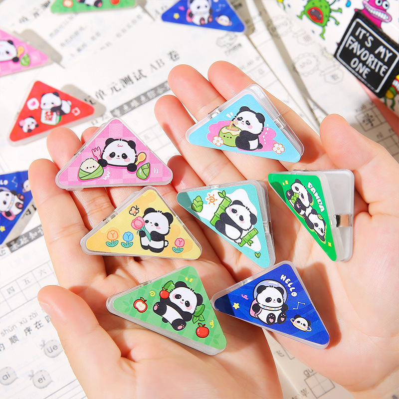 Cartoon panda multi-functional triangular clip, student test paper and material storage corner clip, cute planner mini clip full figure