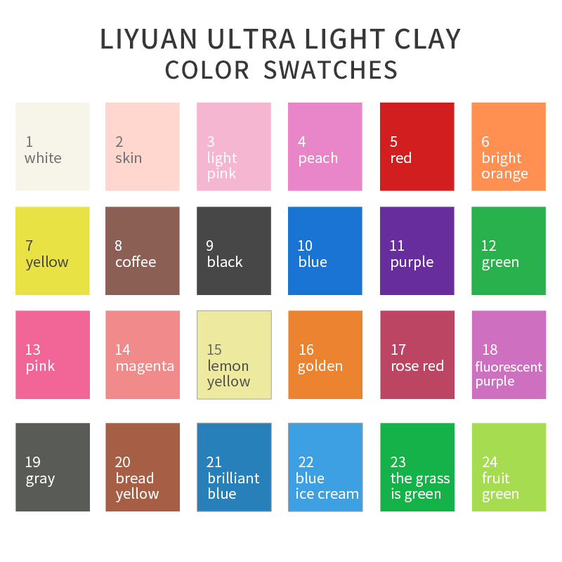 6-color, 12-color, 24-color, 50g, 100g, 400g, air-dried clay, plasticine clay, diy paper clay Item Picture