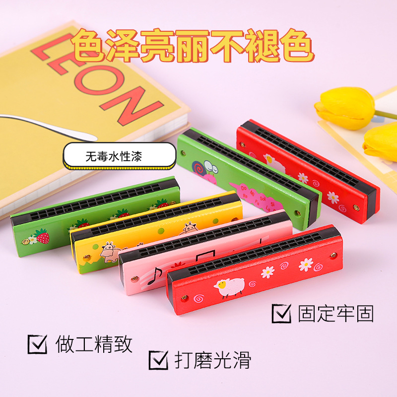 Creative music teaching AIDS for children's wooden harmonica, 16-hole harmonica for primary school students in kindergartens to learn to play wind instruments details Picture