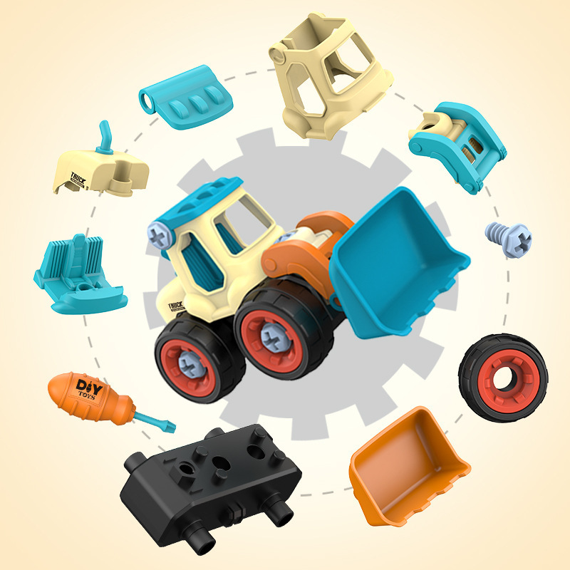 Cross-border children's DIY nut assembly engineering vehicle toy, educational disassembly simulation sliding excavation disassembly vehicle details Picture