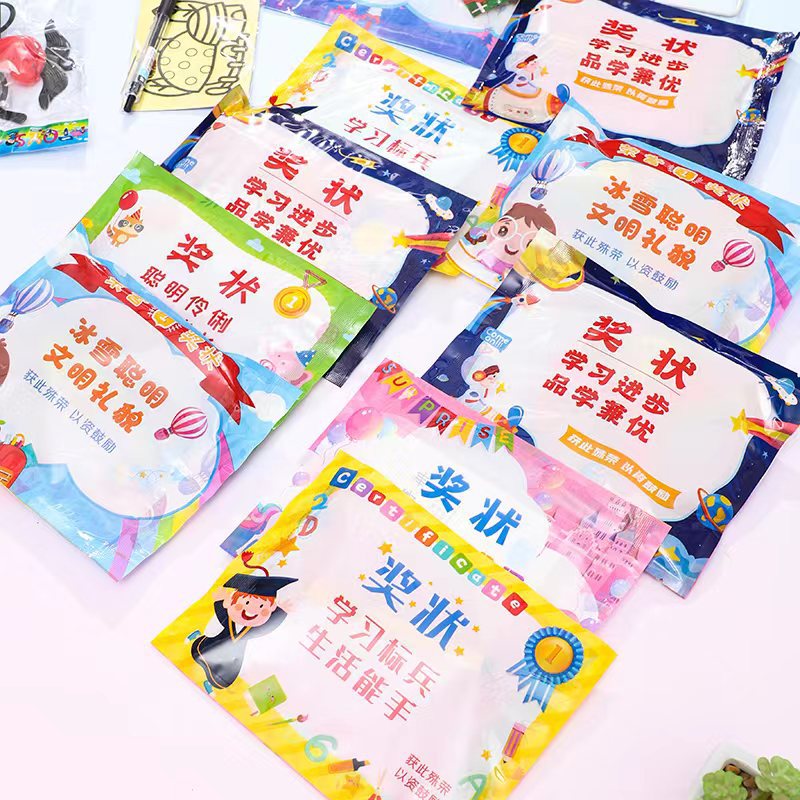 Cartoon stationery blind bags, surprise bags for primary school class rewards, kindergarten prizes, stationery small gifts, certificates and blind bags Specification drawing