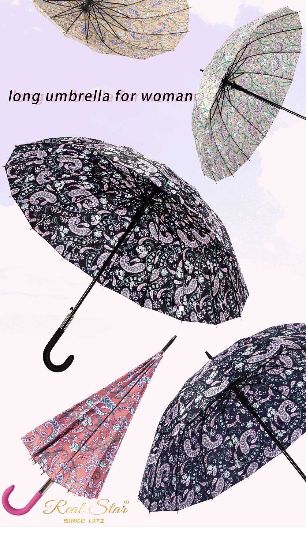 星宝伞1401长伞花朵16骨雨伞腰果花欧式弯钩手柄雨伞女士长柄伞批发大伞详情2