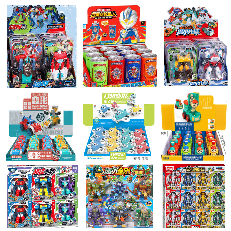 A free shipping large collection of boy transformable robot model cars, children's educational figurines and toys mixed wholesale full figure