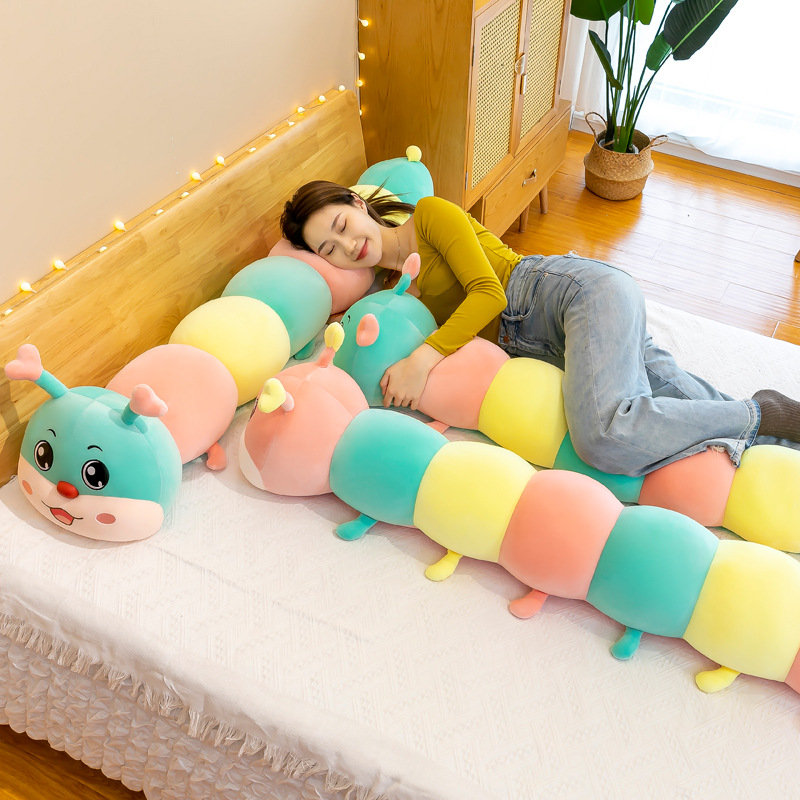 New plush toy, children's doll, creative gift, birthday present, heart-shaped caterpillar plush pillow, long strip throw pillow Application Scenario
