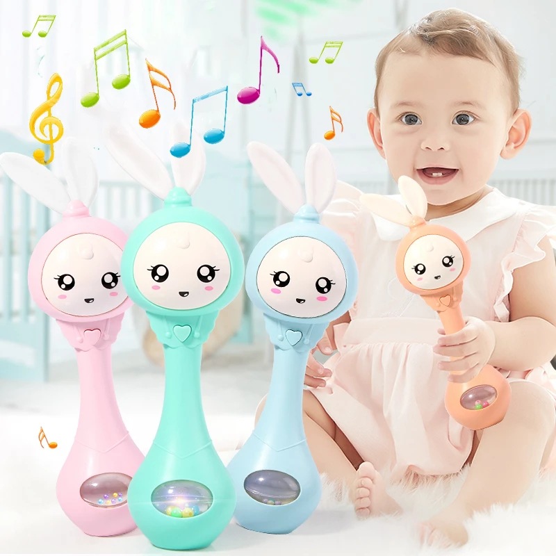 Cross-border handbell baby toys, light music rhythm sticks, hand-cranked bells, 0-1 year old baby teething rings, early education toys for infants full figure