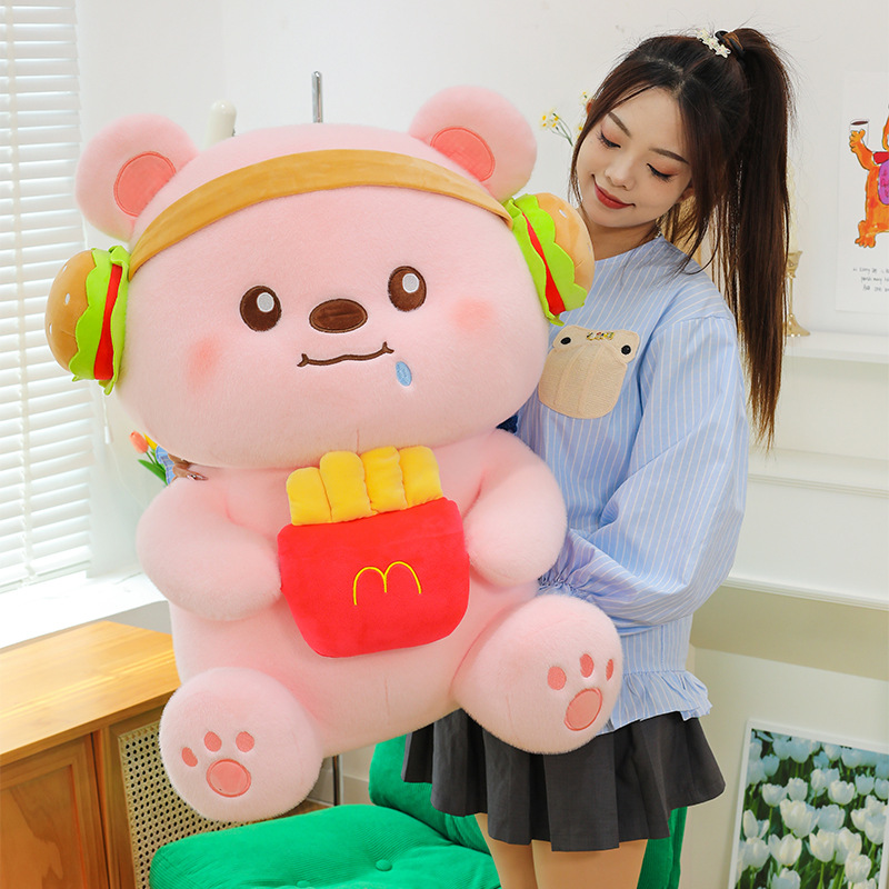 New cute headphones, hamburger fries, bear doll, internet-famous bear plush toy, doll, and girls' throw pillow Specification drawing