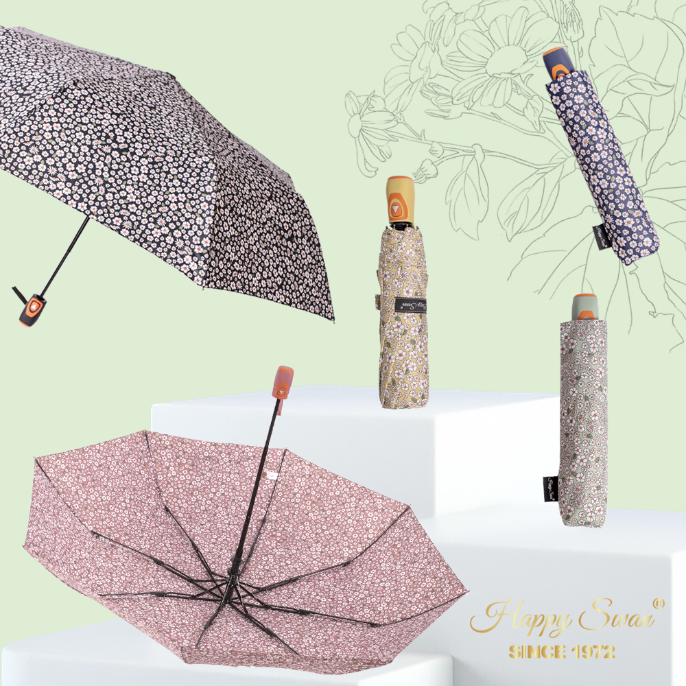 星宝伞3132A小碎花三折雨伞半自动开收雨伞防风折叠伞批发外贸碎花雨伞半自动雨伞产品图