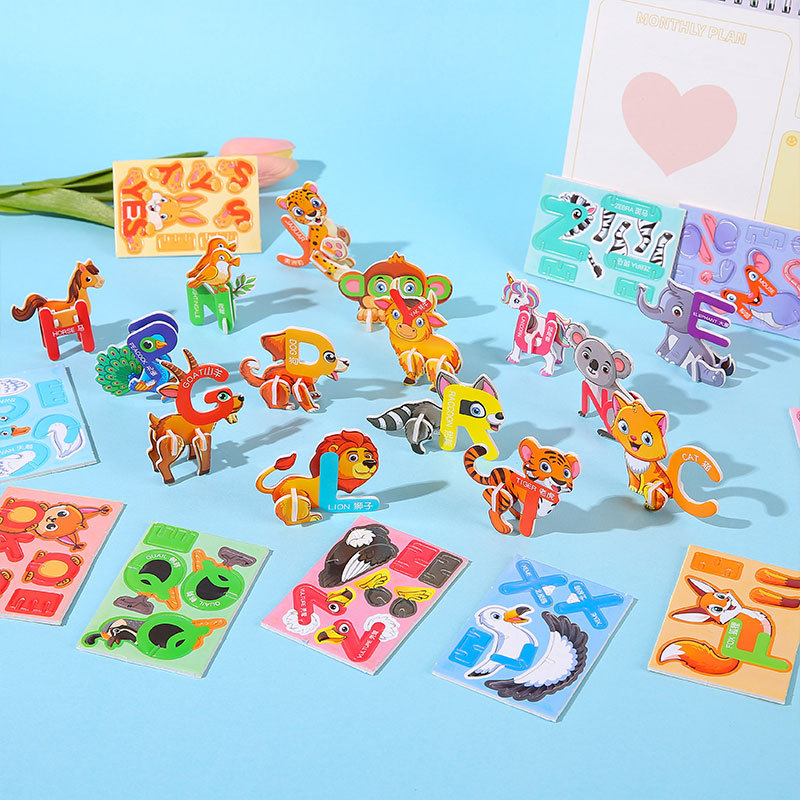 Three-dimensional animal jigsaw puzzles, children's fun letter creative diy toys, early childhood education handcrafted assembly, intelligence wholesale Specification drawing
