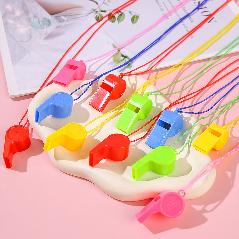 Colorful plastic whistles, small whistles, sports referee ok whistles, cheering supplies, fans' game cheering whistles Specification drawing