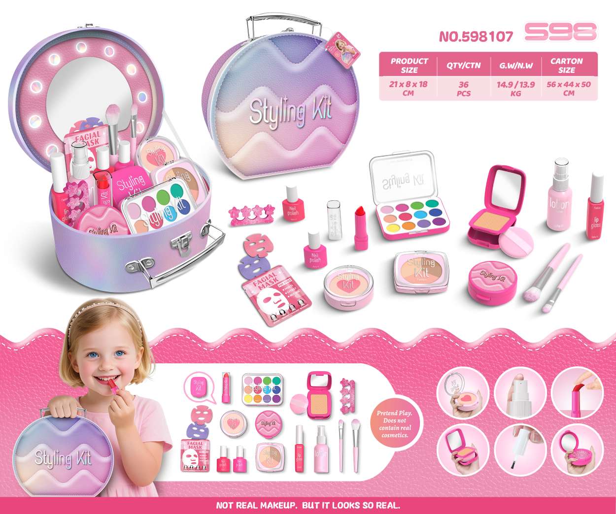 新品爆款（非涂抹，无液体）仿真化妆饰品环保亲子套装收纳盒礼品礼物🎁跨境电商密封盒儿童玩具