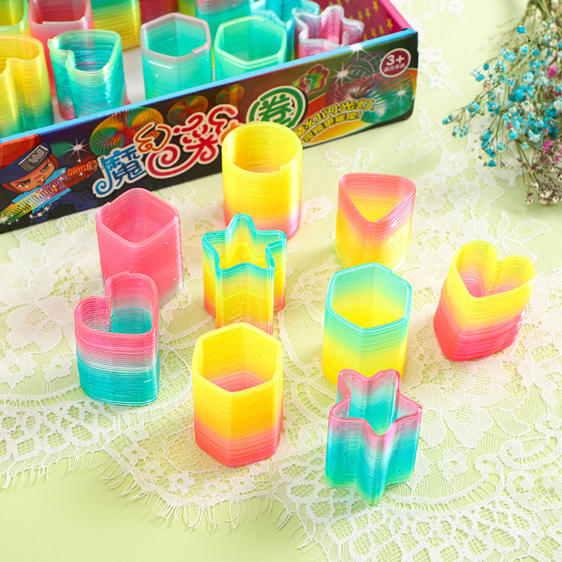 A box of 24 small, irregular-shaped rainbow rings, student toys, small gifts, wholesale push toys, kindergarten prizes full figure
