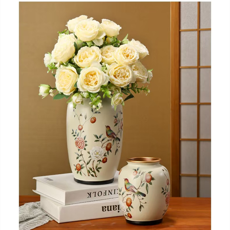 新中式漆彩烤花高级感陶瓷花瓶摆件美式客厅插花餐桌婚庆花艺桌面装饰品详情6