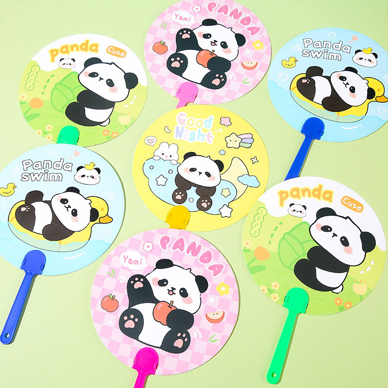 Cartoon panda handle handheld fan on Instagram, cute summer cool small round fan, portable and easy to carry around details Picture