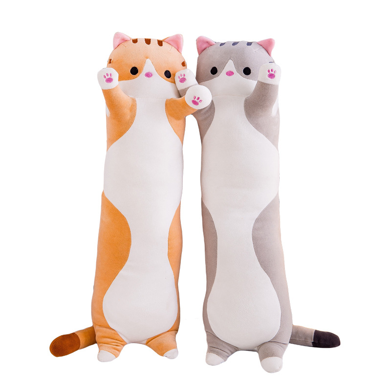 Cross-border long cat pillow, a large stuffed doll pillow for girls to rest their legs on the bed, a long cat plush toy Item Picture