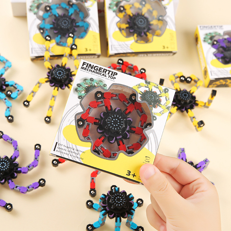 A novel and unique DIY creative stress-relieving toy, a finger gyroscope that transforms into a mecha chain full figure