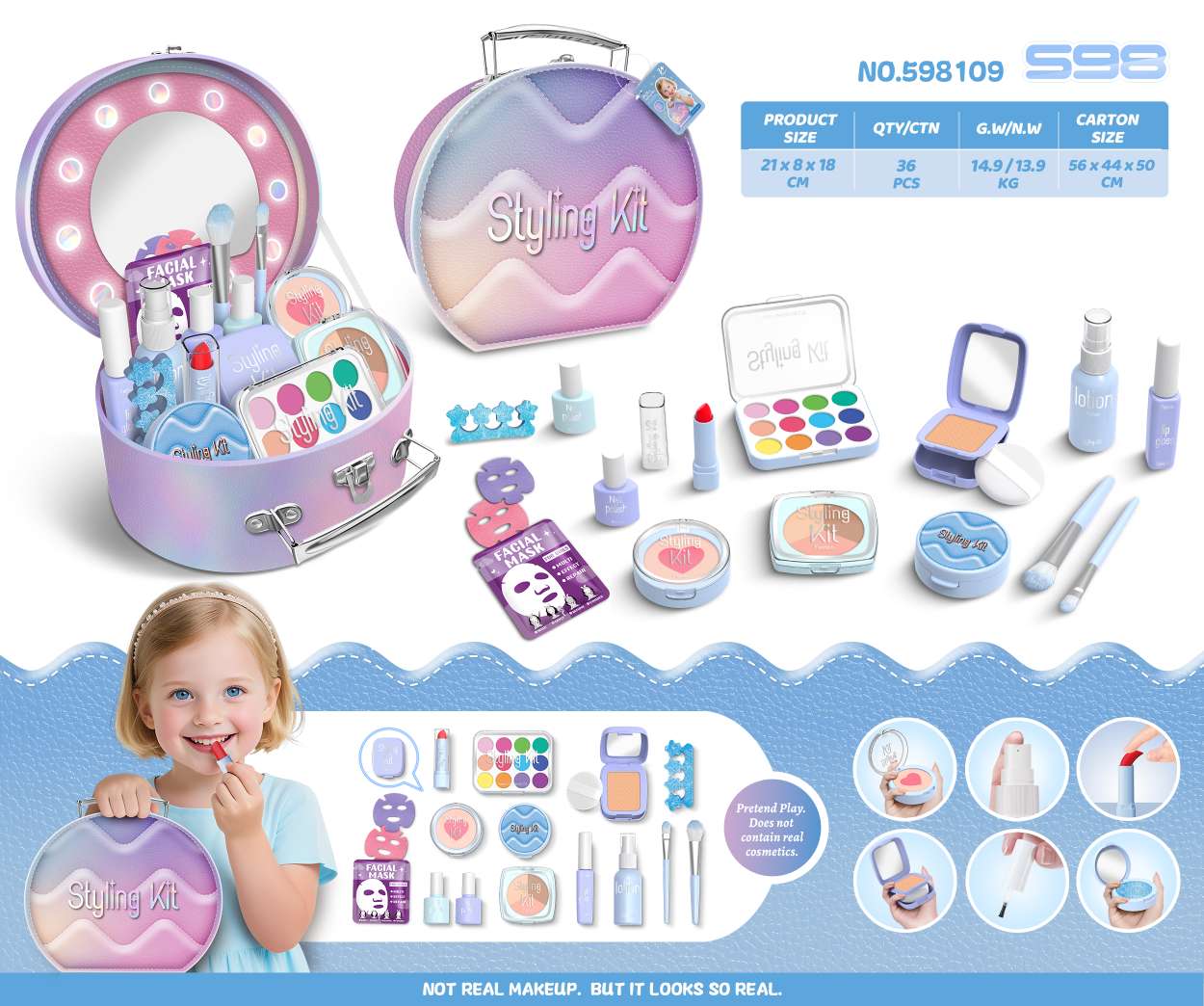 新品爆款（非涂抹，无液体）仿真化妆饰品环保亲子套装收纳盒礼品礼物🎁跨境电商密封盒儿童玩具产品图