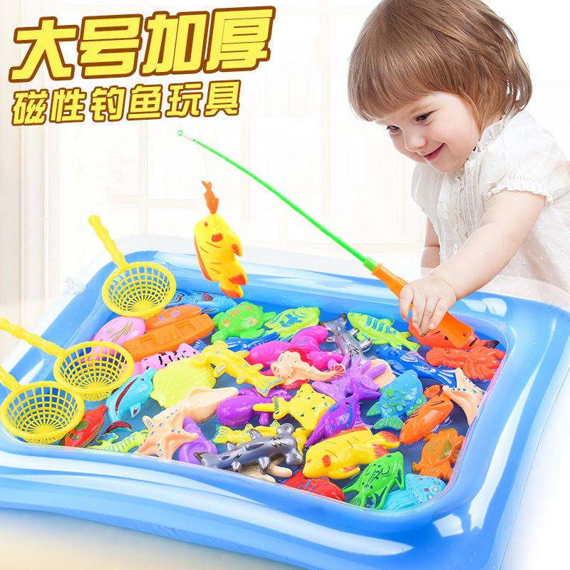Cross-border best-selling fishing toy pool, children's inflatable magnetic toy set, square beach water play toy pool full figure