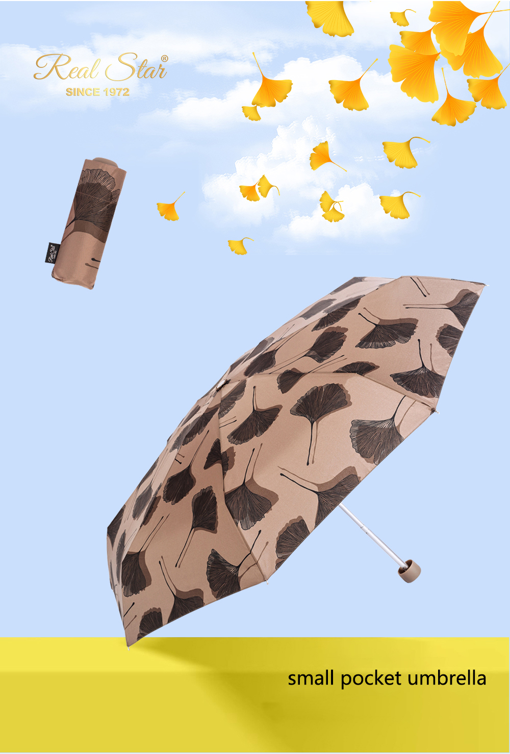 星宝伞5209五折口袋雨伞雨伞超轻全铝合金晴雨伞包包女士伞简约树叶图案雨伞详情2