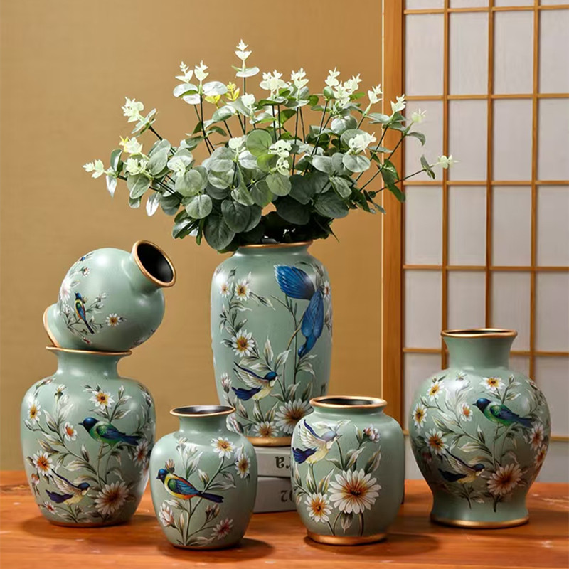 新中式创意陶瓷漆彩花瓶摆件美式客厅插花餐桌花艺桌面装饰品