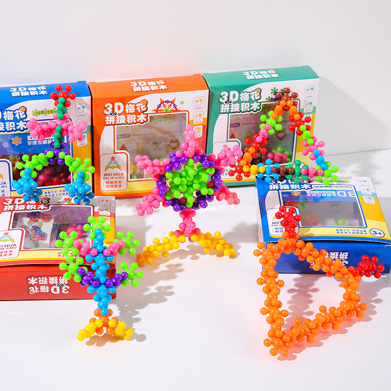 Plum Blossom building blocks 3D rotating snowflake pieces three-dimensional assembly plastic assembly educational toys for children aged 3 to 10 in kindergartens details Picture