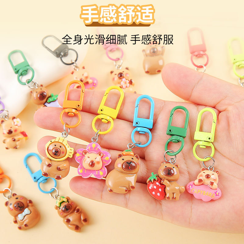 Capibara keychain, cartoon resin figurine, bag pendant, student small gift, cute capybara key chain full figure