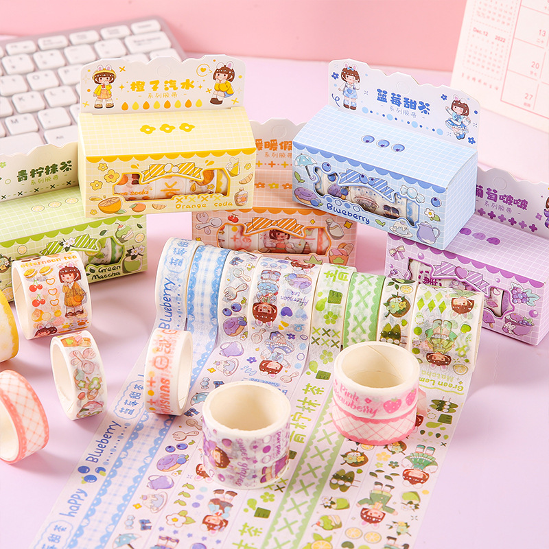 Cartoon Millet Grain Planner Tape Set of 4 rolls, diy material planner stickers for primary school students, high appearance level and paper tape details Picture