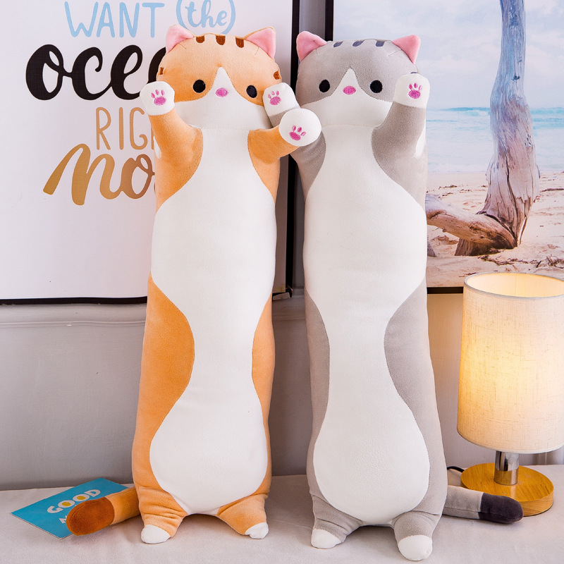 Cross-border long cat pillow, a large stuffed doll pillow for girls to rest their legs on the bed, a long cat plush toy full figure