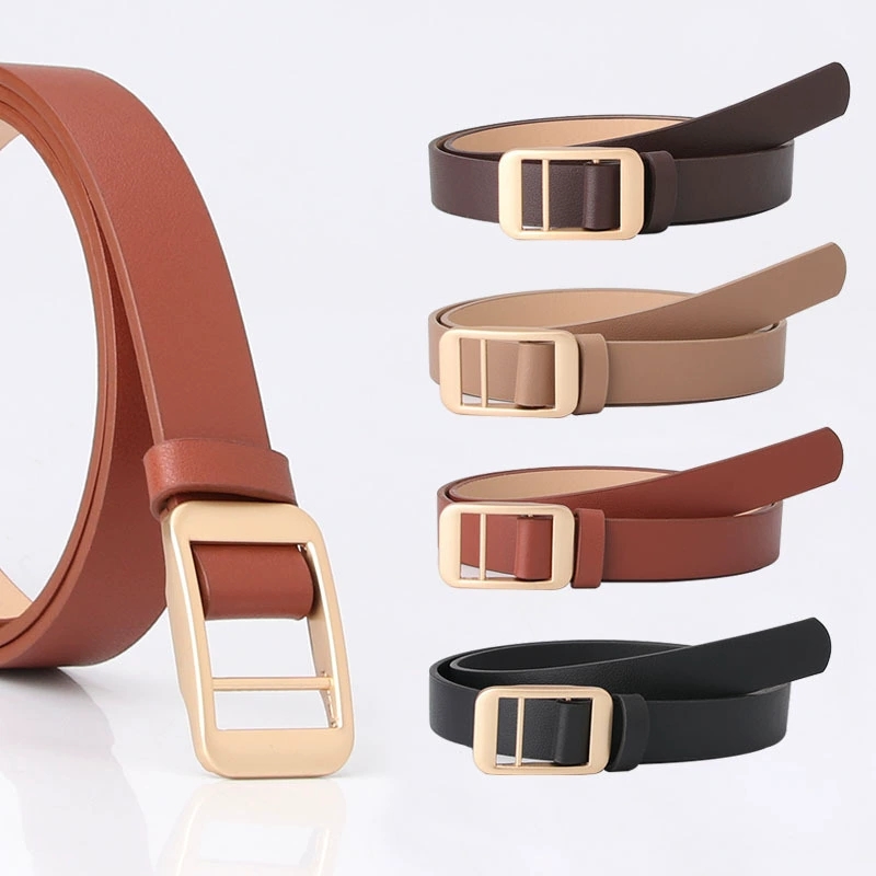 The female ins trend of belts: Korean students' double-bar alloy buckle decoration paired with jeans and a fashionable and simple belt full figure