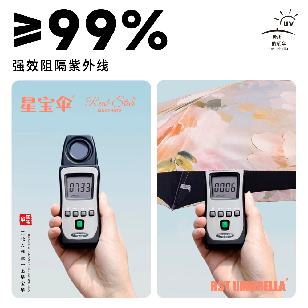 星宝伞5580五折口袋雨伞晴雨2用真双层雨伞黑胶零透光防紫外雨伞细节图