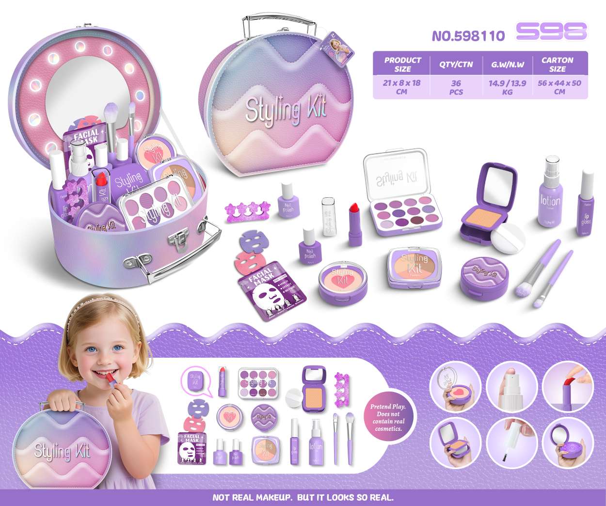 新品爆款（非涂抹，无液体）仿真化妆饰品环保亲子套装收纳盒礼品礼物🎁跨境电商密封盒儿童玩具详情图3