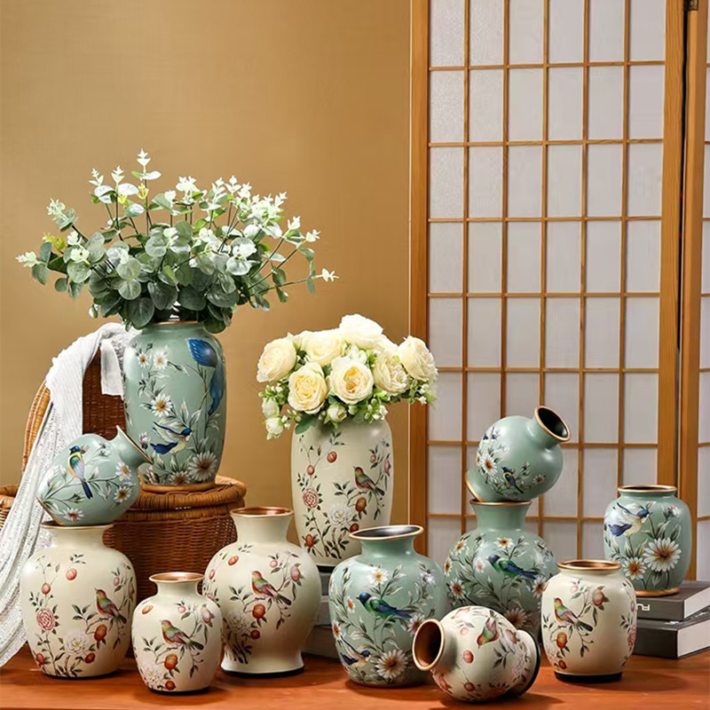 新中式漆彩烤花高级感陶瓷花瓶摆件美式客厅插花餐桌婚庆花艺桌面装饰品详情5