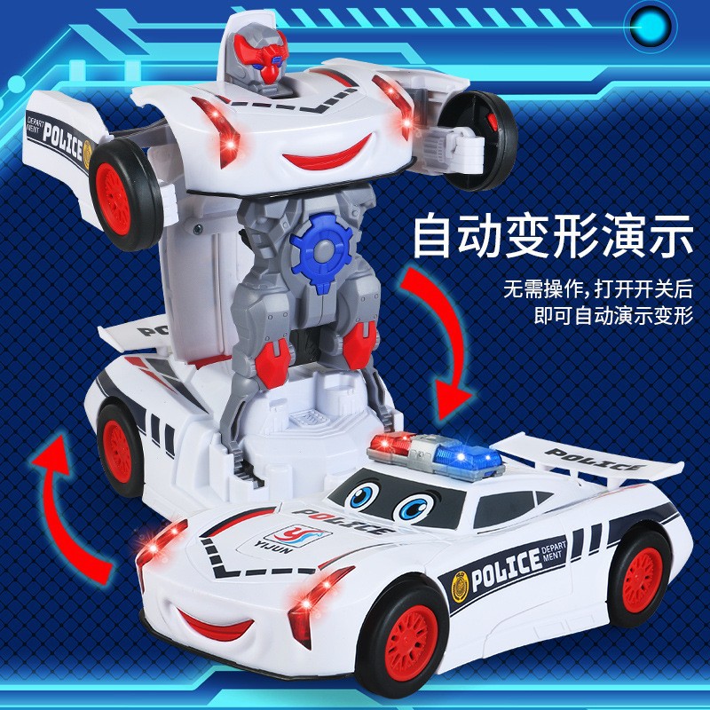Douyin's hit special effects transforming car robot, electric boy with music, electric universal police car toy details Picture