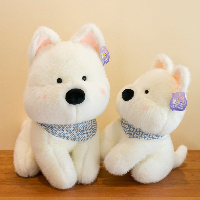 Cute scarf, West Highland dog plush toy, cute dog doll, children's comfort, girls' bed pillow Specification drawing