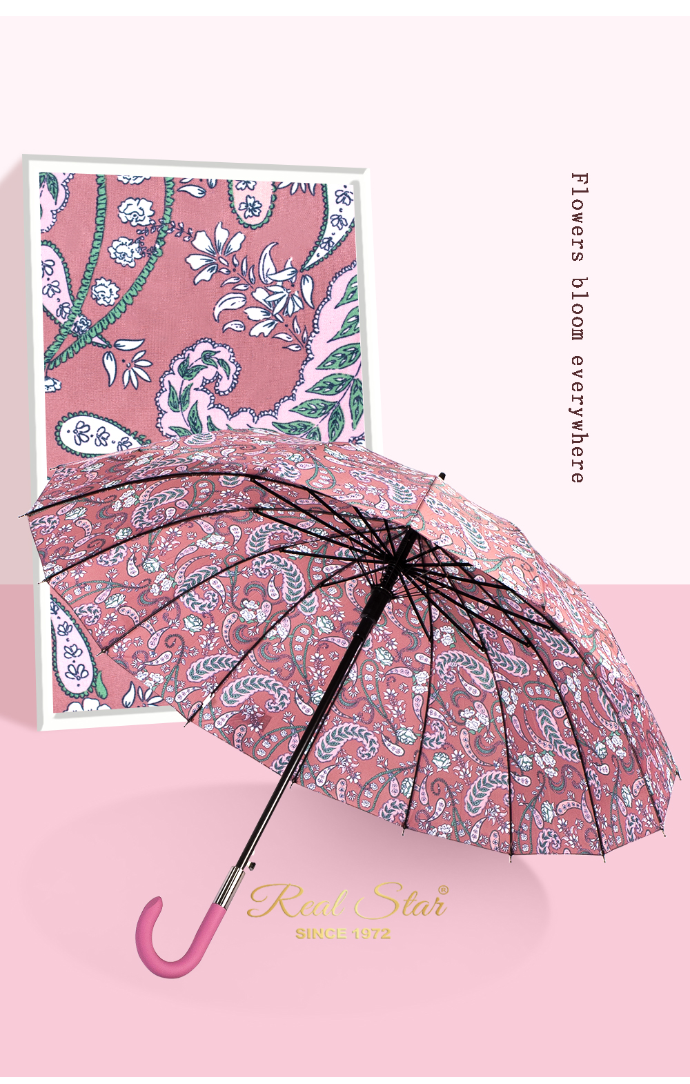 星宝伞1401长伞花朵16骨雨伞腰果花欧式弯钩手柄雨伞女士长柄伞批发大伞详情14