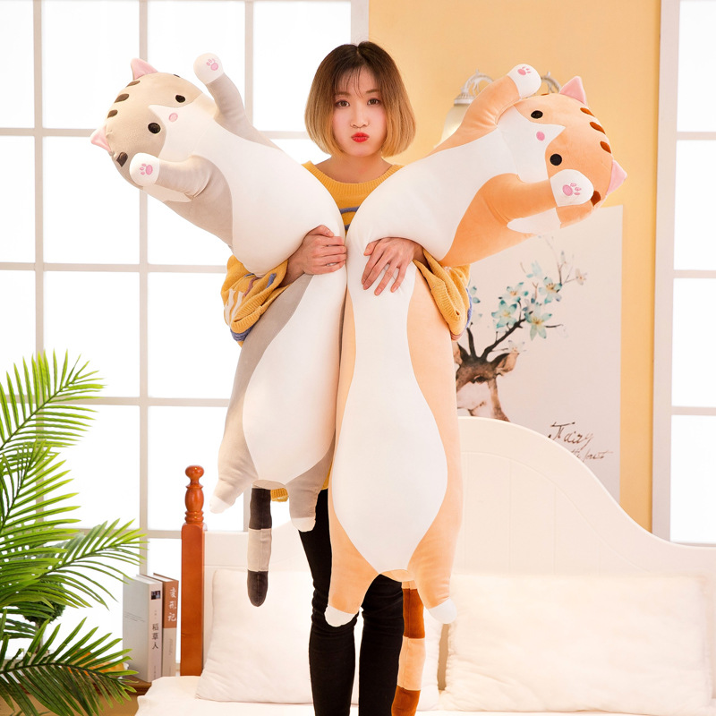 Cross-border long cat pillow, a large stuffed doll pillow for girls to rest their legs on the bed, a long cat plush toy details Picture