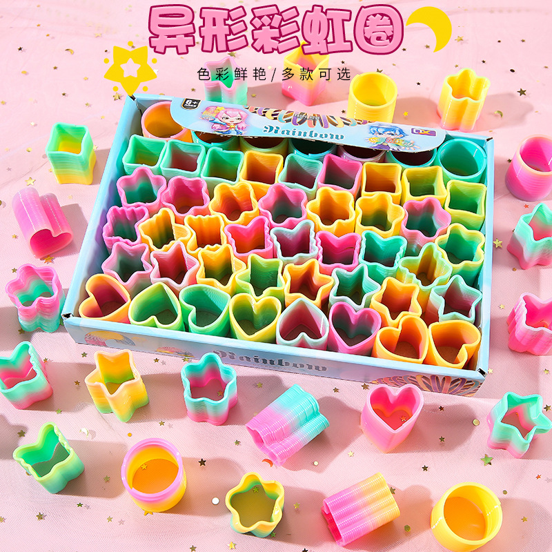 Small irregular-shaped rainbow ring children's small gifts, seven-color small spring rings, magic hula hoops, magical baby lanterns details Picture